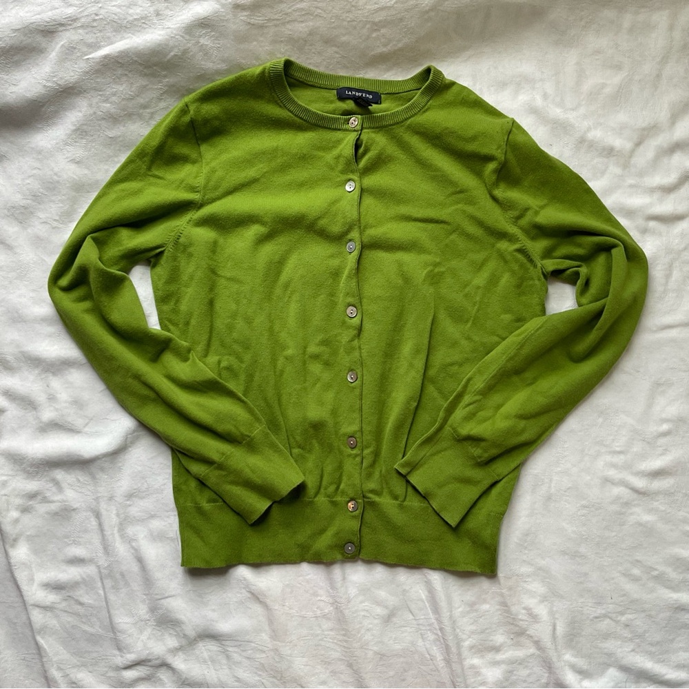 Lands' End Green Cardigan Sweater